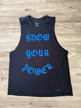 Nike Navy Tank Top with Blue "Know Your Power" Script